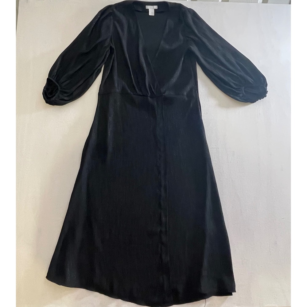 H&M‎ Black Metallic VNeck Long Sleeve Midi Wrap Dress XS Whimsigoth Sexy Glam